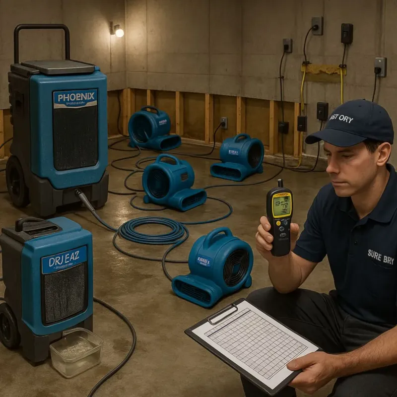 Structural Drying and Dehumidification process in Carolina Shores, NC